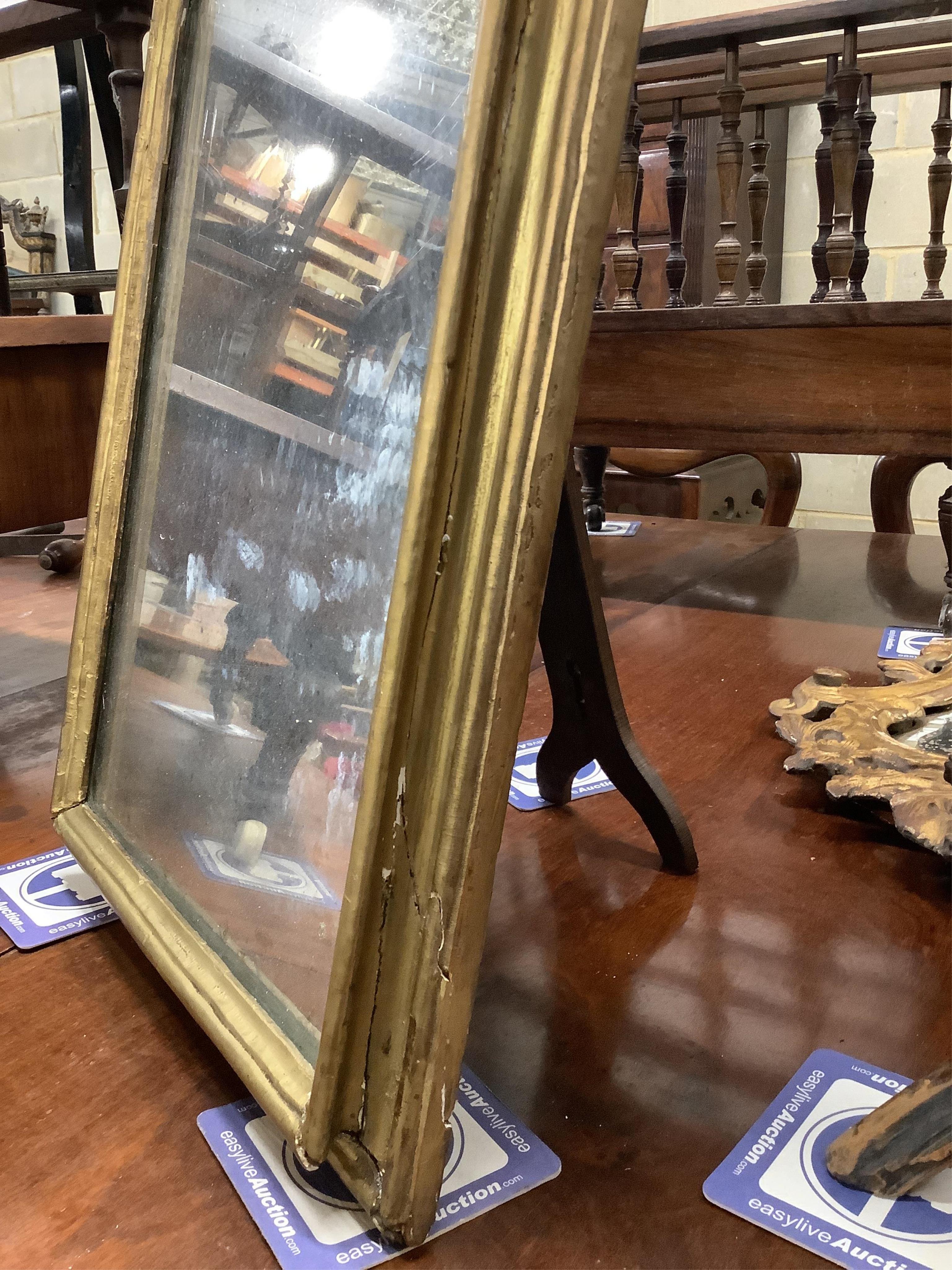 A 19th century giltwood and composition strut dressing table mirror, width 33cm, height 56cm. Condition - poor to fair